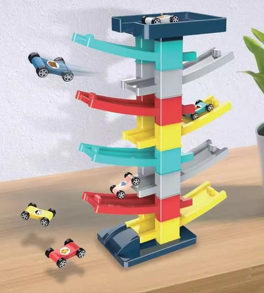 DIY Multilevel Racetrack Glider | Building Block Track Toy with 3 Mini Cars